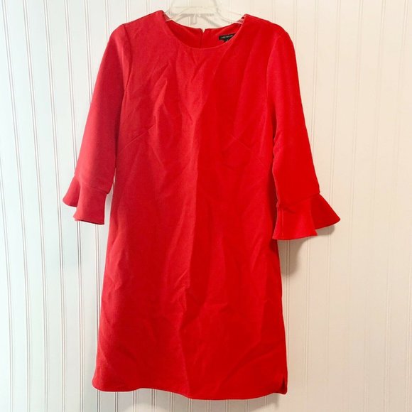 Ann Taylor Red 3/4 Fluted Sleeve Shift  Dress - Picture 3 of 6